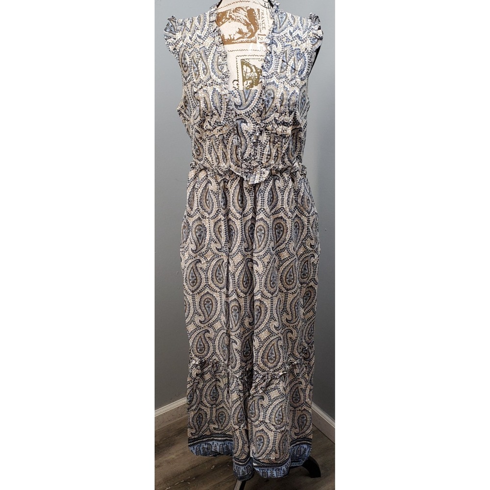 Tommy Hilfiger Maxi Dress Womens Medium Multi Paisley Tiered Ruffled Side Zip